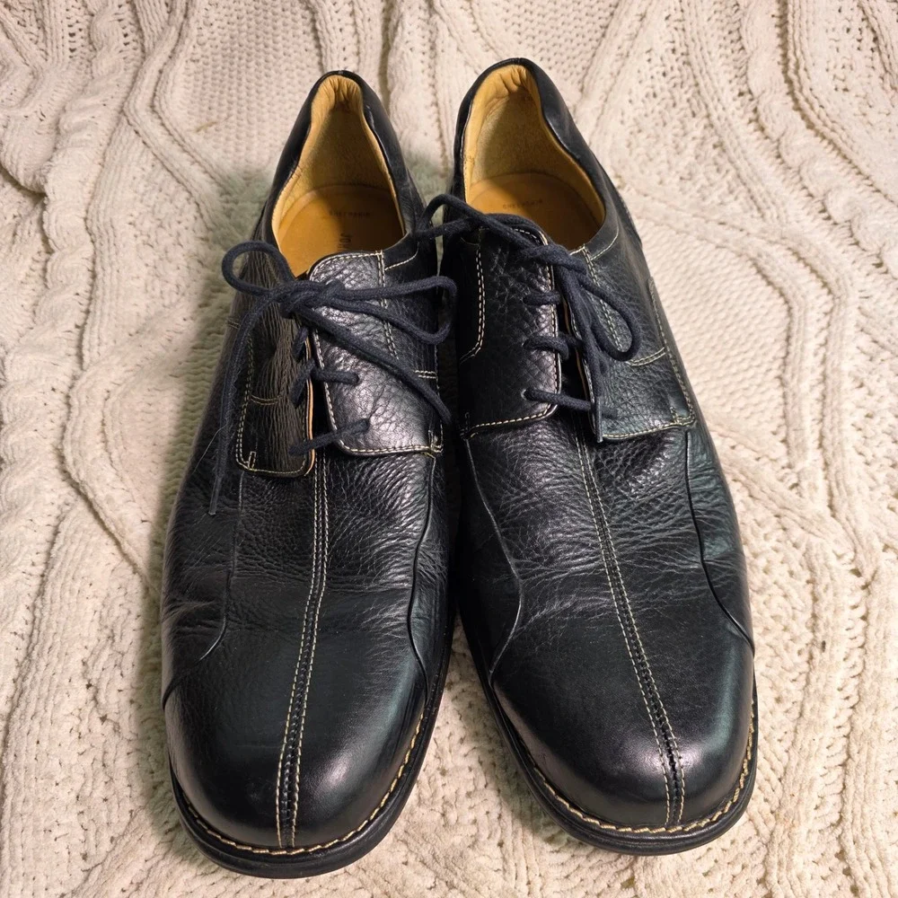 Johnston & Murphy Schuler Bike Toe Oxford Shoes Black Pebbled Leather Mens 14 M